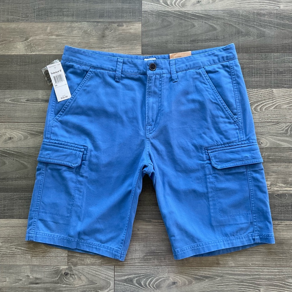 NWT Timberland Cargo Shorts Men’s 36 Blue Classic Fit 100% Cotton 11” Inseam